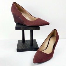 H by Halston Women's Burgundy Leather Croc Embossed Sandy Wedge Pump Sz 7M