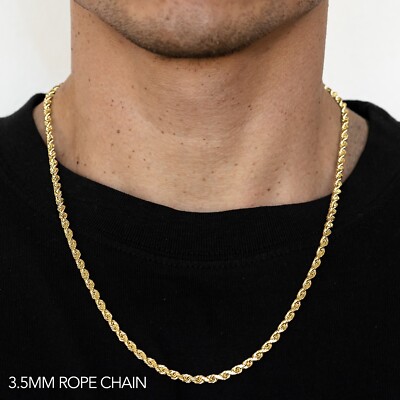 14k Yellow Gold 3.5mm Solid D/Cut Rope Chain Necklace Size 16''-30''
