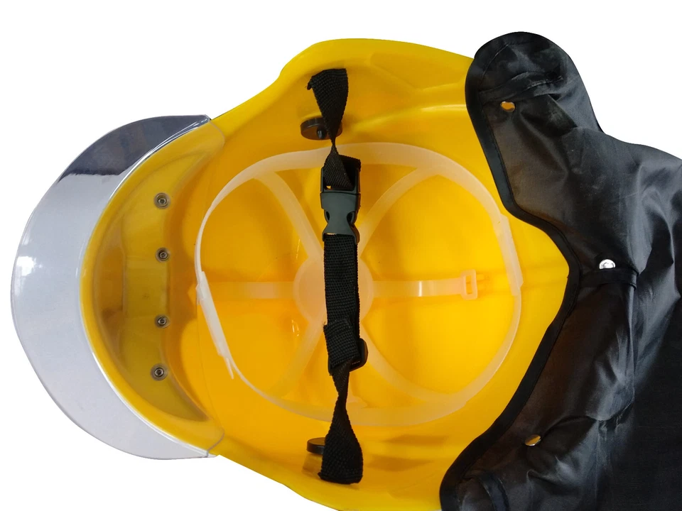 Feuerwehrhelm Kinder Helm neue Version gelb Visier verstellbar Nackentuch - Bild 4 von 4
