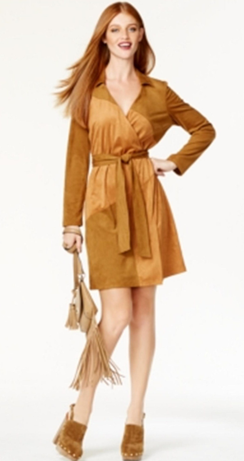 INC International Concepts Women's Faux Moleskin Wrap Belted Boho Camel