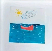 Ocean Lake art ORIGINAL IMPRESSIONIST Folkart Seascape Whimsical Painting by Gat