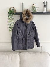 Coat Dark Grey Coat  Parka Shearling Inside size 12 hooded  H&M thick warm coat