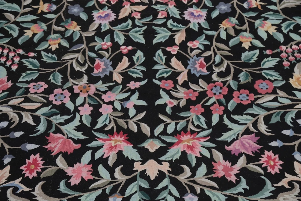 Floral Aubusson Chinese Oriental Area Rug Vegetable Dye Hand-knotted Wool 10x13 - Image 4 of 4