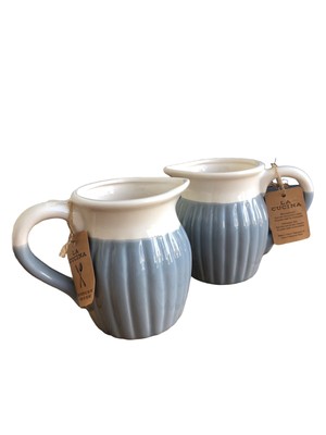 NWT HOME ESSENTIALS Small Cream Pitcher Set Pretty Blue And White Farmhouse Chic