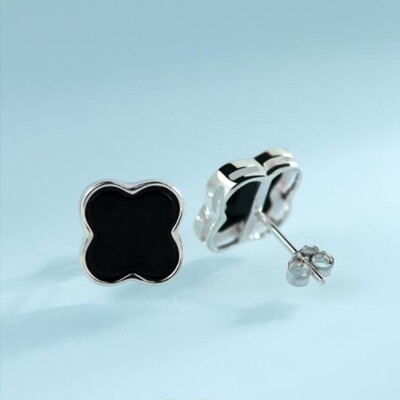 Certified Natural Black Grade A Jade jadeite S925 Silver Stud Earrings