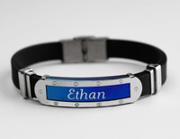 Name Bracelet Ethan - Mens Silicone & Blue Tone Engraved - Fashion Gifts Name Bracelet Ethan - Mens Silicone & Blue Tone Engraved - Fashion Gifts