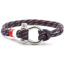 Nylon Paracord & PU Leather Bracelet W. Stainless Steel Anchor Shackle Clasp