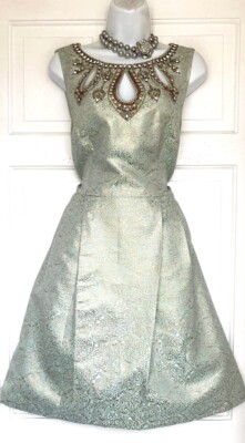 MONSOON PERLEN SCHIMMERNDES JACQUARDDRUCK PARTYKLEID GRÖSSE 14