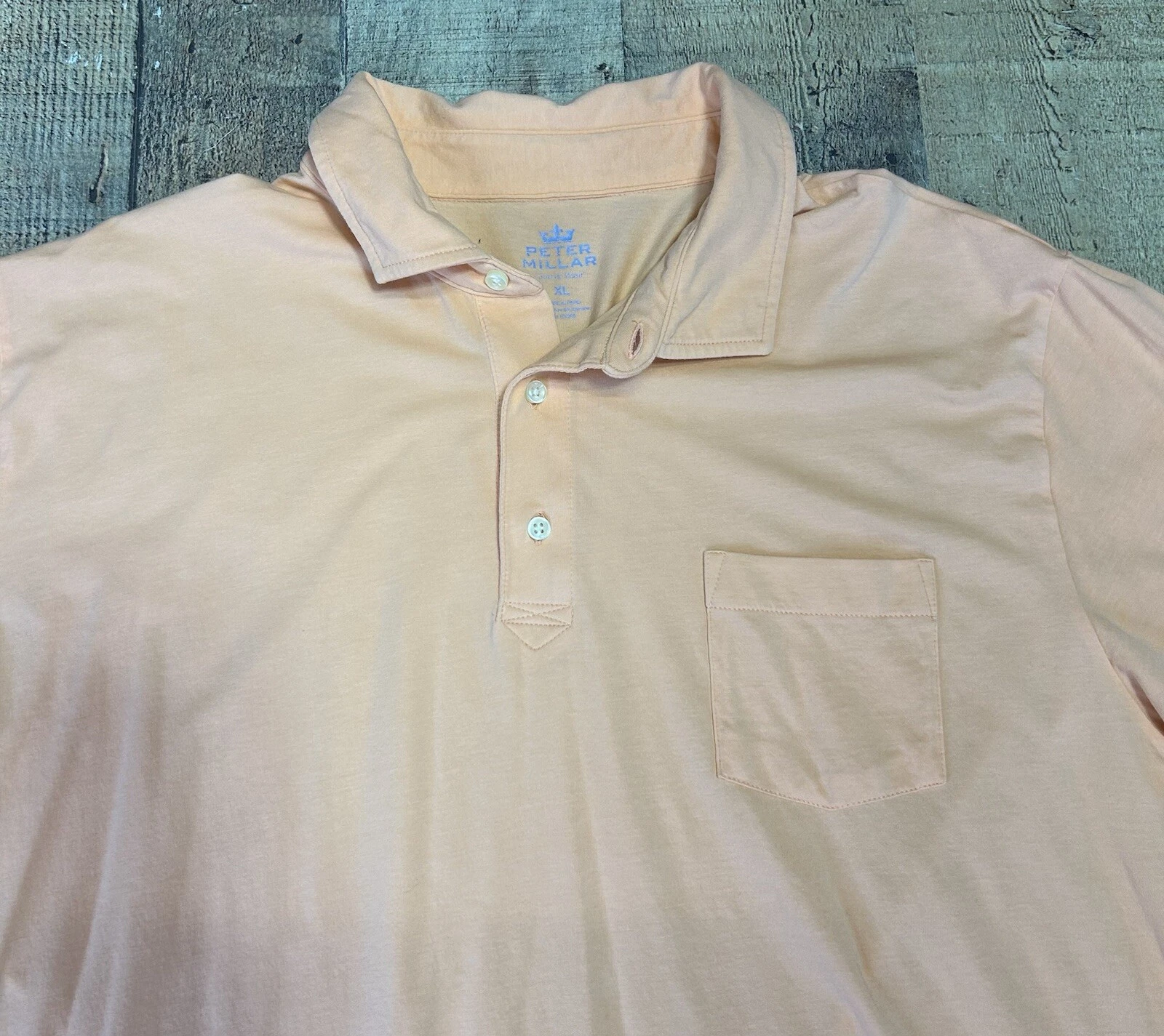 Peter Millar Polo Short Sleeve Orange Wash Shirt Men’s Size XL