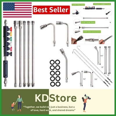#ad Durable 9 Piece Pressure Washer Wand Set with Curved Extensions amp; 6 Nozzle Tips $46.99