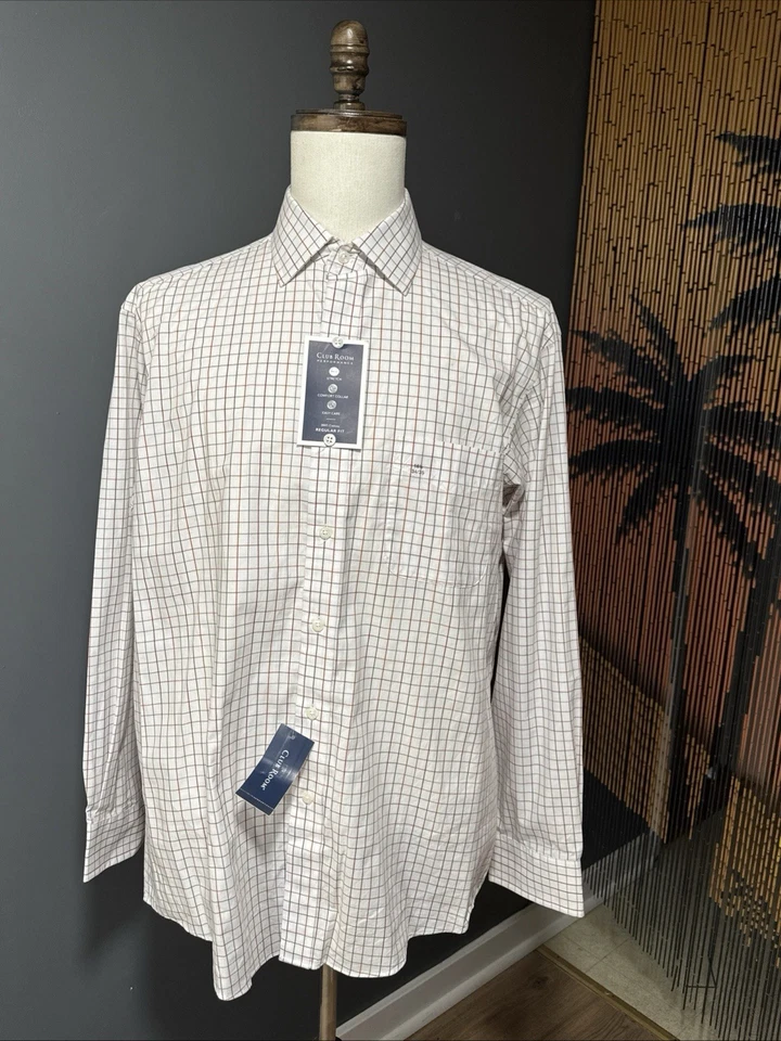 Camisa de vestir Club Room para hombre de ajuste regular, blanca roja verde, 17 pulgadas, 32-33 Foto 3 de 4