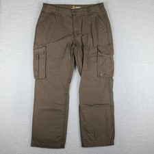 Carhartt Cargo Pants Mens 38x30 Brown Relaxed Fit Force 100 Cotton