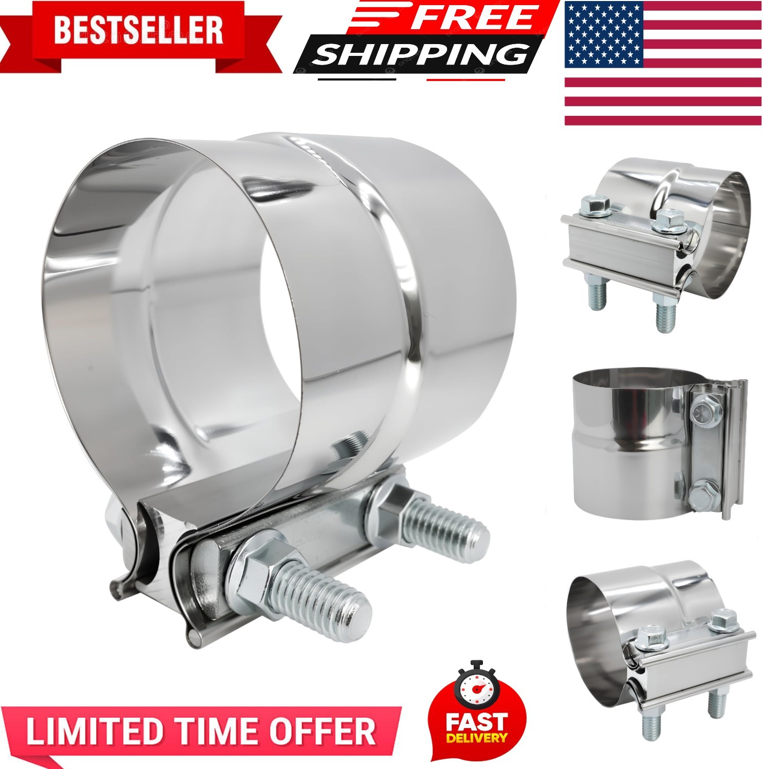 3 inch Exhaust Clamp Stainless Steel Muffler Band Clamps for 3