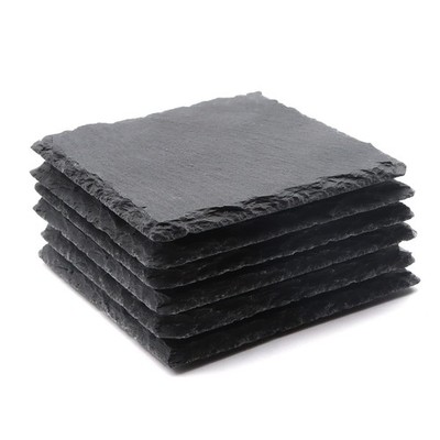 ''6PC 4'''' Black Slate Coasters Laser Engraving Blanks DIY Craft Home Bar''