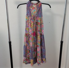 Paani Multicolor Floral Maxi Dress Sleeveless High Neck Tie Closure Size S