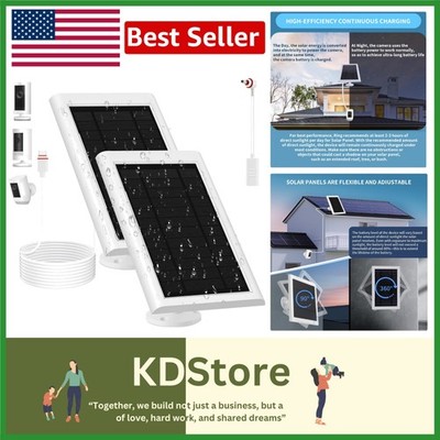2 Pack Solar Panel for Ring Cameras 5W Waterproof Battery Charger for Stick U...