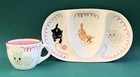 Vtg Stangle Pottery Kitten Yarn Play Pink Accents Childs Dish Cup Set Kiddieware