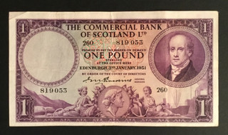 Banknote Of Scotland One Pound Commercial Bank Of Scotland Dated 1951 Circulated