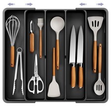 Expandable Silverware Organizer Large 13.6" x 1.4"x 11.0" 19.9" Black