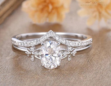 2 Ct Oval Cut Simulated Diamond Wedding Bridal Ring Set 14k White Gold Plated