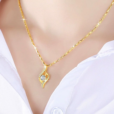 Luxury 24K  Pure Gold Real Gold Women'S Collarbone Chain Smart Love Pendant Neck