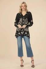 Johnny Was Black Gemi Button-Down Tunic Top C25125-1