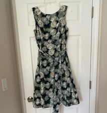 Sleeveless Floral Fit  Flare Knee Length Dress with Scoop Neck, Multicolor