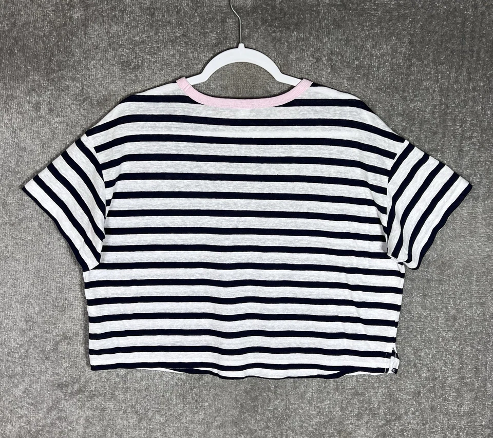Old Navy Striped Crop Top Womens Size Small Oversize Blue Pink Linen Blend - Image 2 of 4
