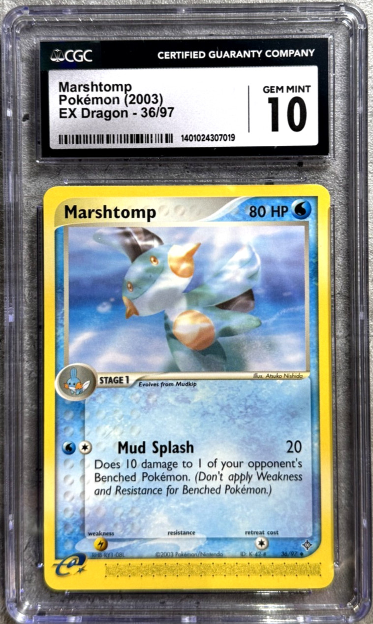 Pokemon Marshtomp CGC 10 Gem Mint, e-Reader EX Dragon 36/97, 2003 (1)