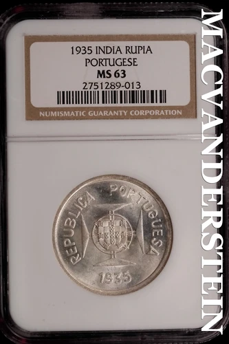 India: 1935 Portuguese Rupia - NGC MS 63 - Scarce  No Reserve  #SLi393