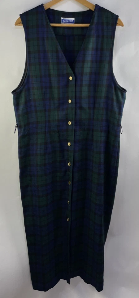 Vestido de Colección Pendleton Lana a Cuadros Tartán Botón Delantero Largo Talla Mujer 12 Foto 2 de 4