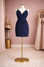 Halston Navy Beaded Strap Justin Dress Stretch Crepe Size 8 NWT