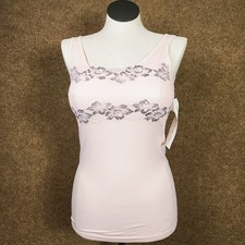 NWT Rhonda Shear Women Lace-Overlay Tank Shelf Bra Seamless Pink XL Scoop Neck