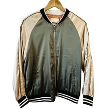 Pull & Bear Womens Green & Tan Bomber Jacket ...