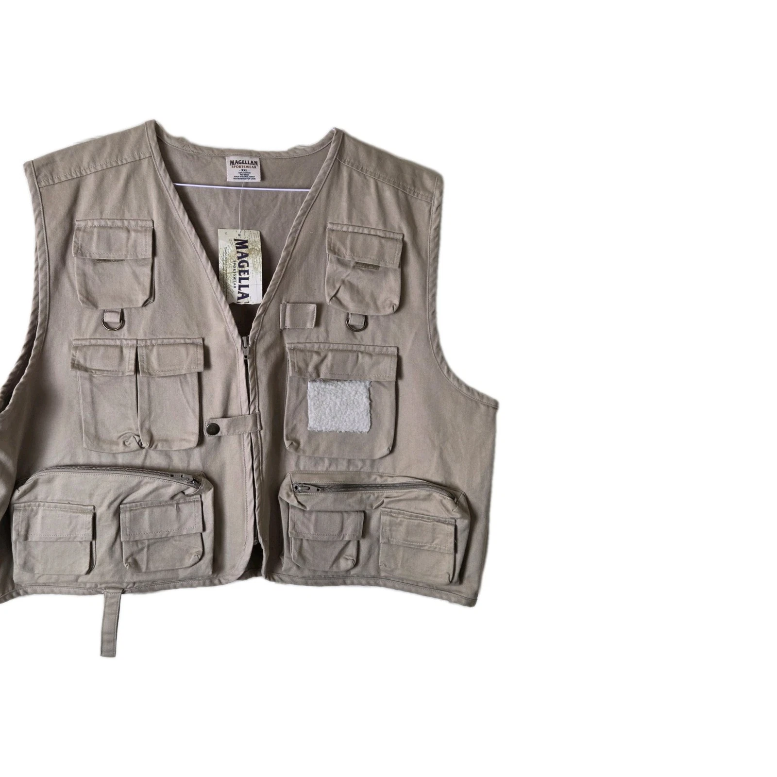 Magellan Men 2XL Fishing Vest NWT Khaki Multi Pockets Zip Up Back Zip Pocket