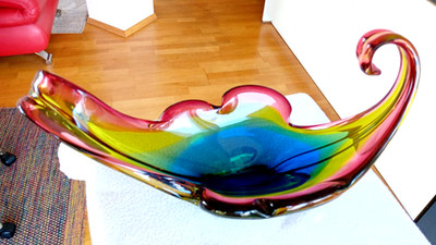 Große schwere Glas Schale - MURANO - dekoratives Design - Länge 32 cm - 1 kg