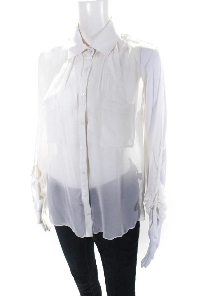 Artelier Nicole Miller Womens Button Front Collared High Low Shirt White Small - Image 2 of 4