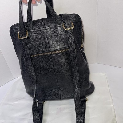 L.CREDI Black Leather Convertible Backpack Shoulder Bag 