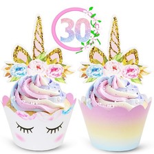 ecoZen Unicorn Cupcake Toppers and Wrappers Decorations, Reversible Rainbow C...