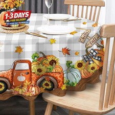 Fall Tablecloth 70 Inch Round, Pumpkins and Maple Leaves Table Cloth Fall Themed