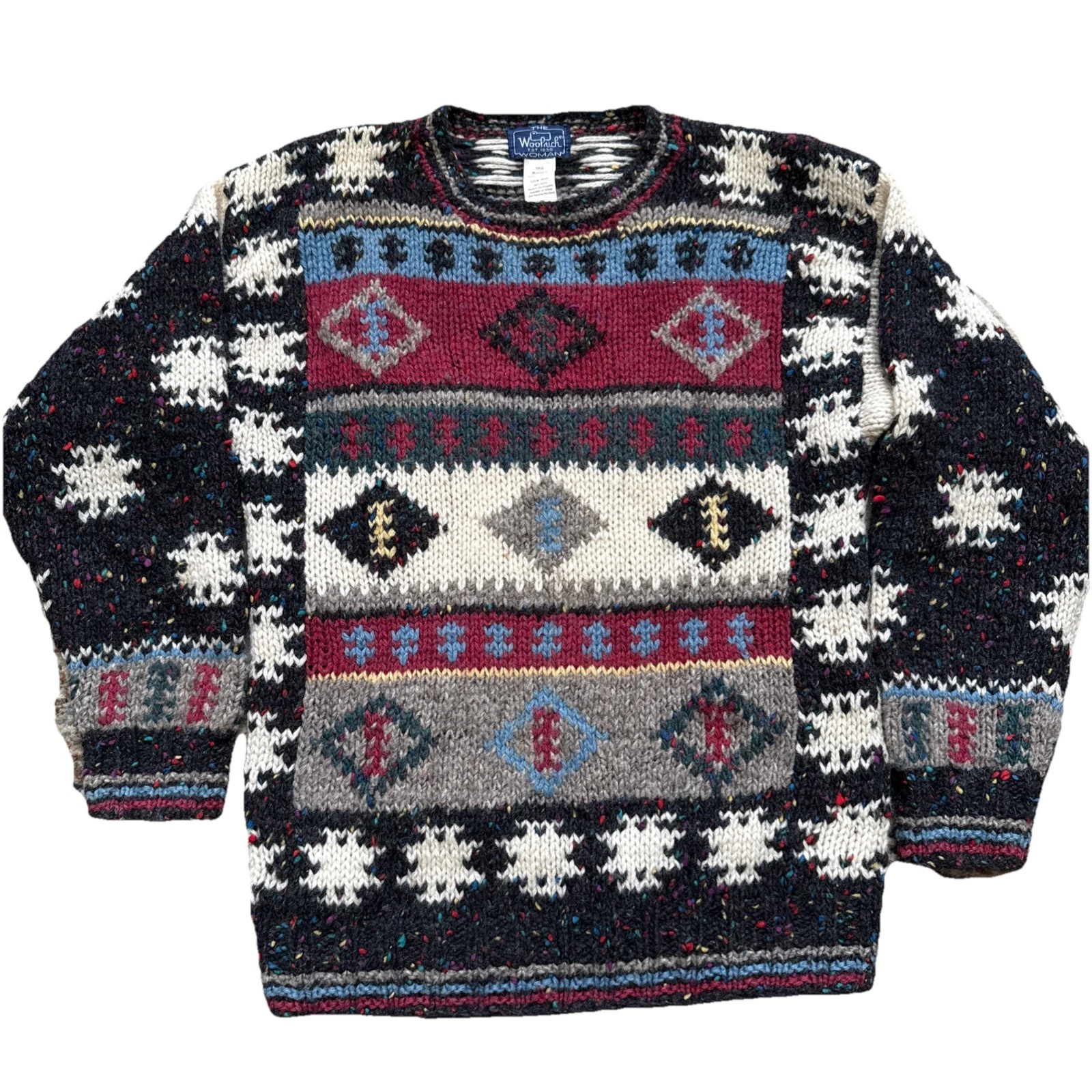 Vtg Woolrich Wool Pullover Sweater Size Med Fair Isle Geometry Pattern Women’s