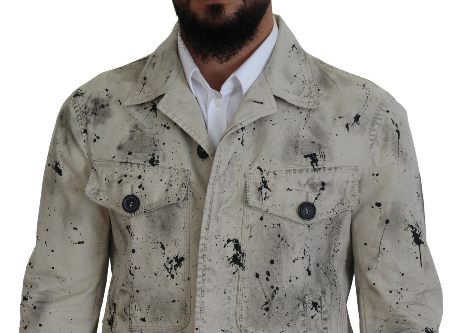 Dsquared² Off White Black Splash Print Casual Denim Men's Jacket image 4
