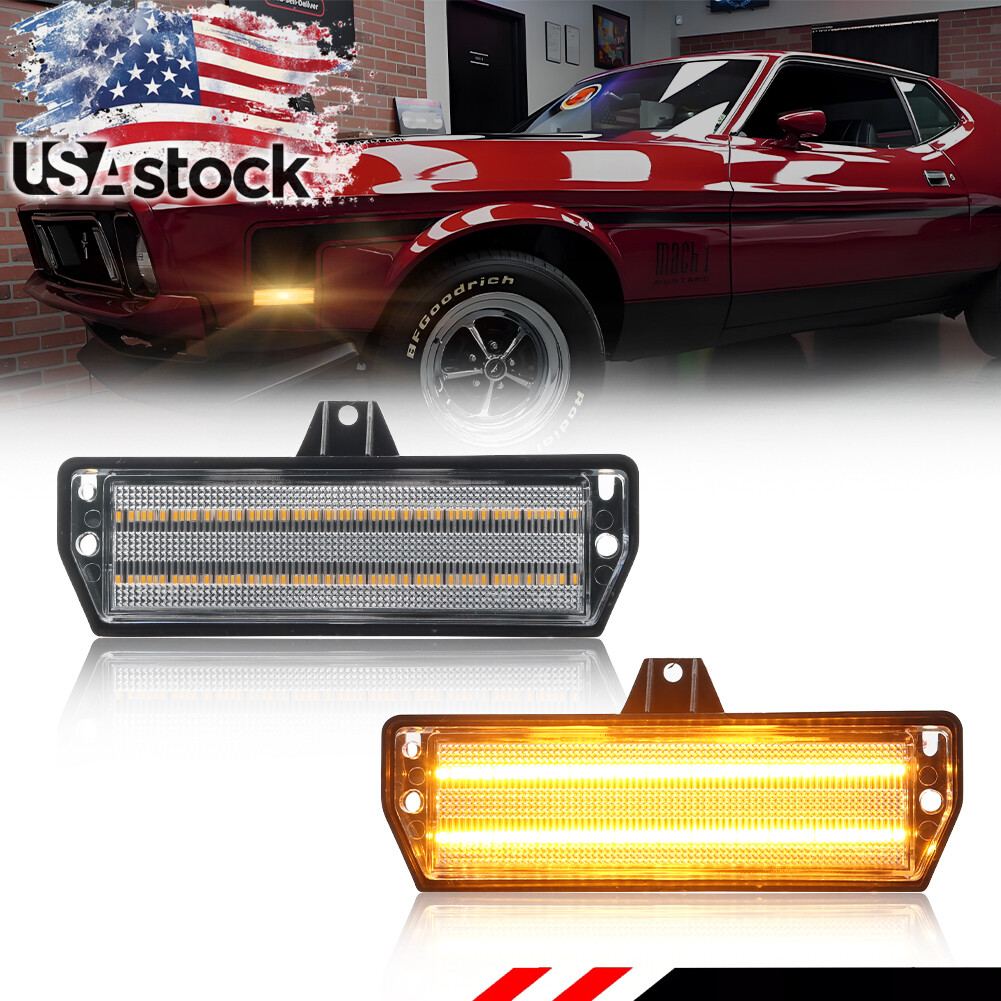 2X Clear Amber LED Side Marker Lights for 1971-1973 Ford Mustang