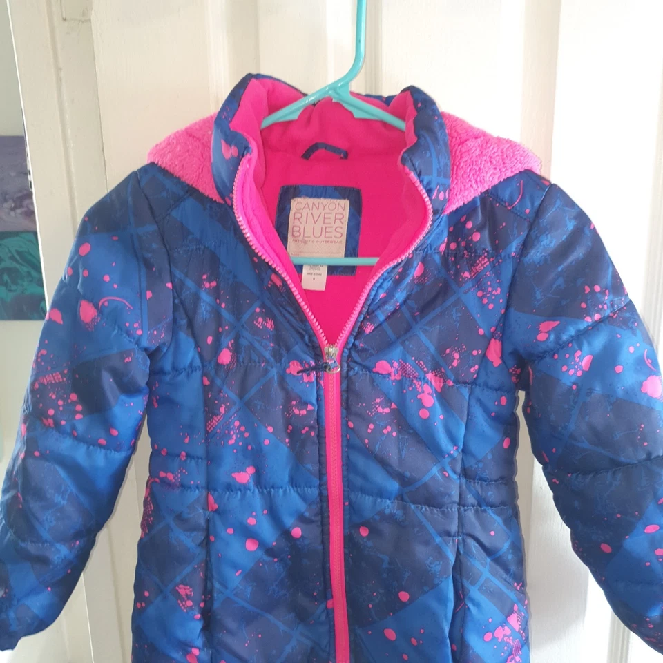 NIÑAS Canyon River Gris/Blanco/Rosa Burbuja Puffer Chaqueta Capucha Talla 6 Resistente al Agua Foto 3 de 4