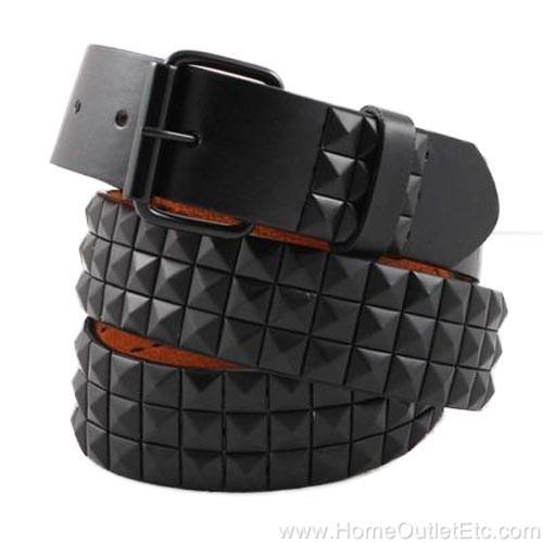 Bcbg maxazria leather studded belt woven gothic punk rocker skater small Pink 3-Row Pyramid Metal Studded Leather Belt Punk Rock Goth  main image 2