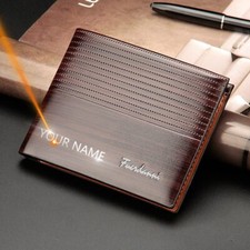 Customized Men Wallets Name Engraving High Quality Short Card Holder Purse