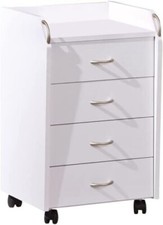 Cassettiera Mobile con Ruote da Ufficio Camera da Letto con 4 Cassetti Bianca