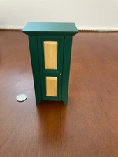 Dollhouse Miniatures Vintage Farmhouse Pie Safe/Jelly Cupboard Oak and Green