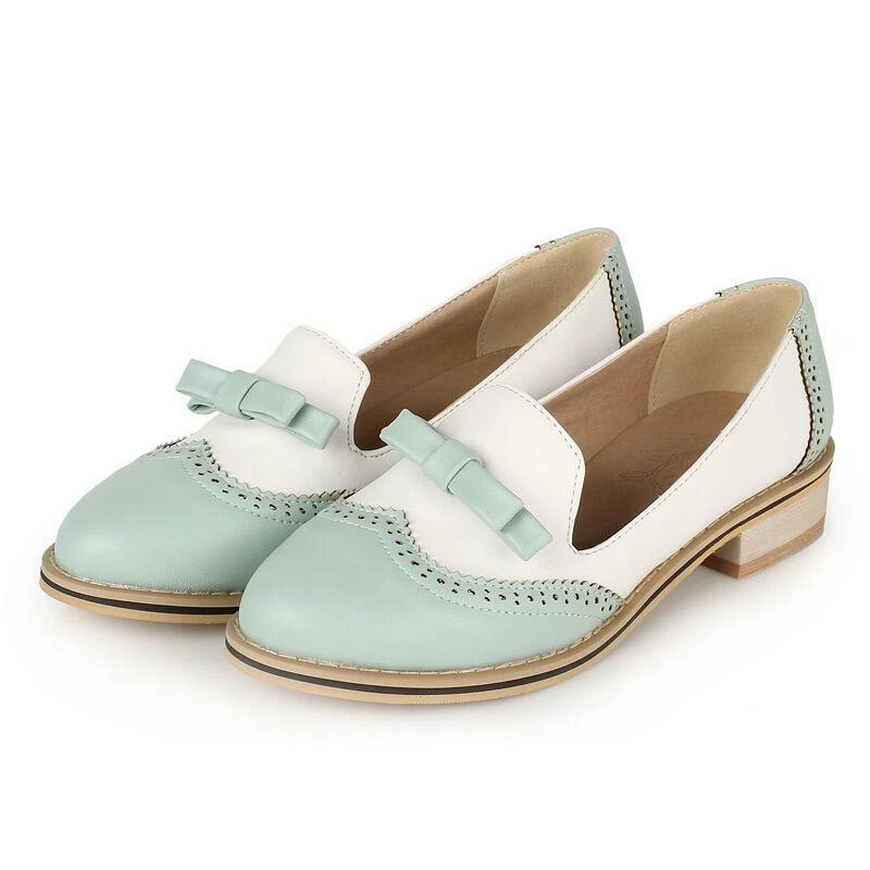 Womens Retro Brogue Oxford Bowtie Sweet Candy Pump Mary Jane Plus Wing tip Shoes - Image 4 of 4