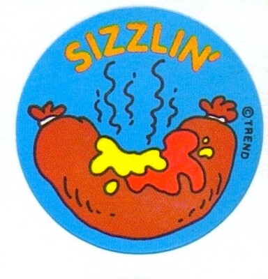 Trend Scratch and Sniff Hot Dog Sizzlin' Stinky Stickers Glossy Vintage 1980's